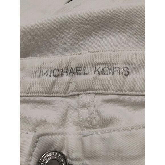 Michael Kors Women Size 10 Mid Rise Flared Leg White Denim Jeans Silver Accents - Picture 4 of 16